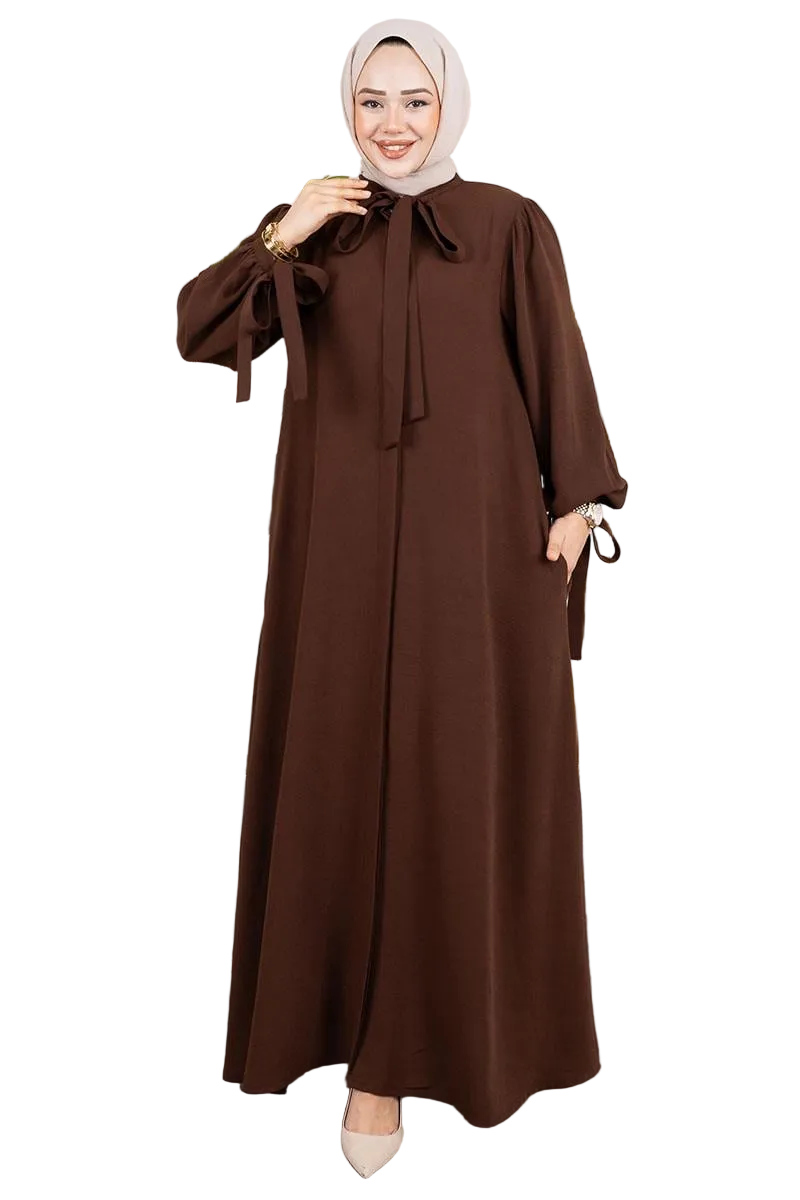 Laced Cuff Dress Abaya-Brown