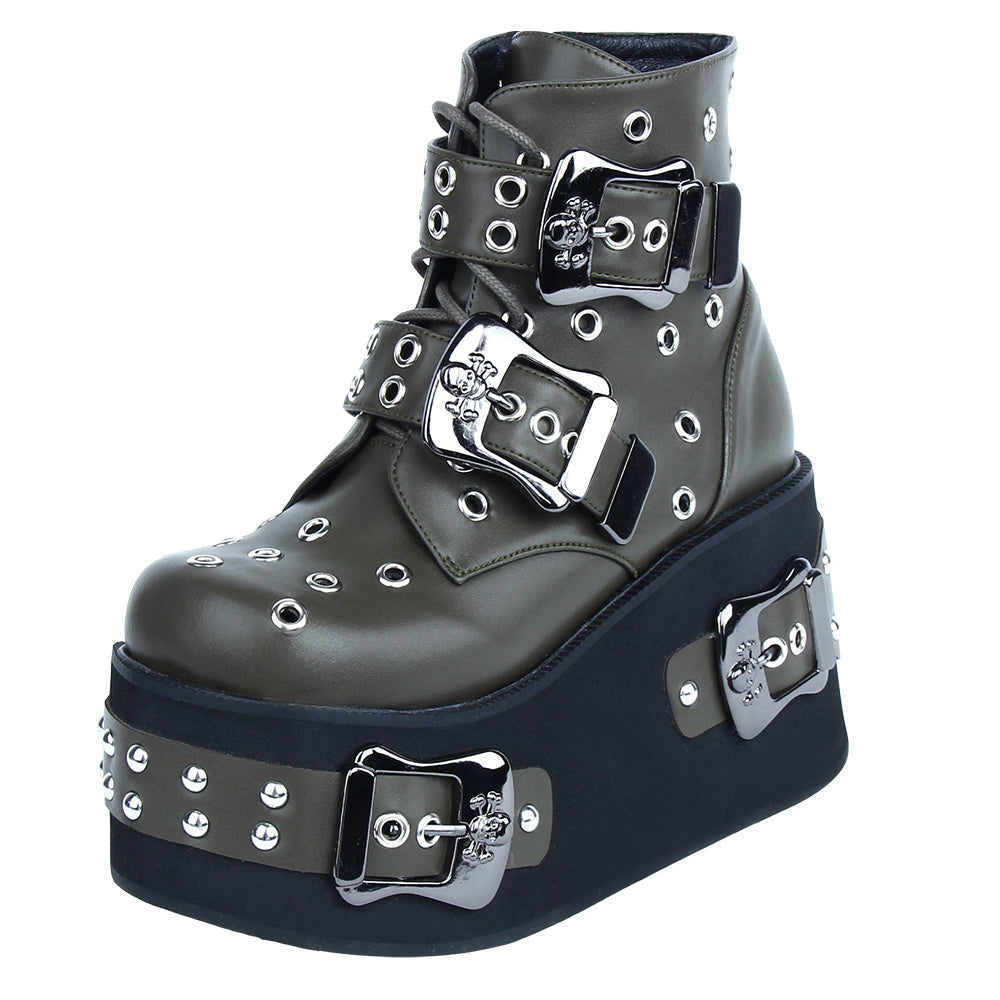 Ladies’ Hollow Punched Thick Sole Punk Style Short Boots - Punk Boots