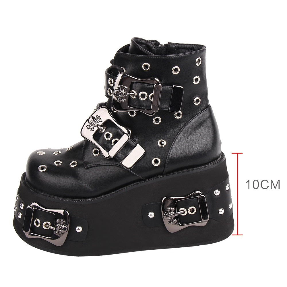 Ladies’ Hollow Punched Thick Sole Punk Style Short Boots - Punk Boots