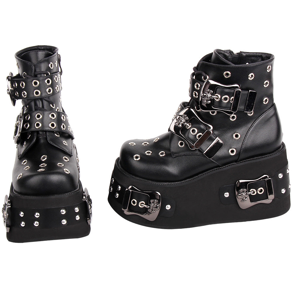 Ladies’ Hollow Punched Thick Sole Punk Style Short Boots - Punk Boots