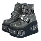 Ladies’ Hollow Punched Thick Sole Punk Style Short Boots - Army Green / 34 - Punk Boots
