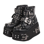 Ladies’ Hollow Punched Thick Sole Punk Style Short Boots - Black / 34 - Punk Boots