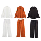 Ladies’ Linen Shirt and Wide Leg Pants Summer Outfit