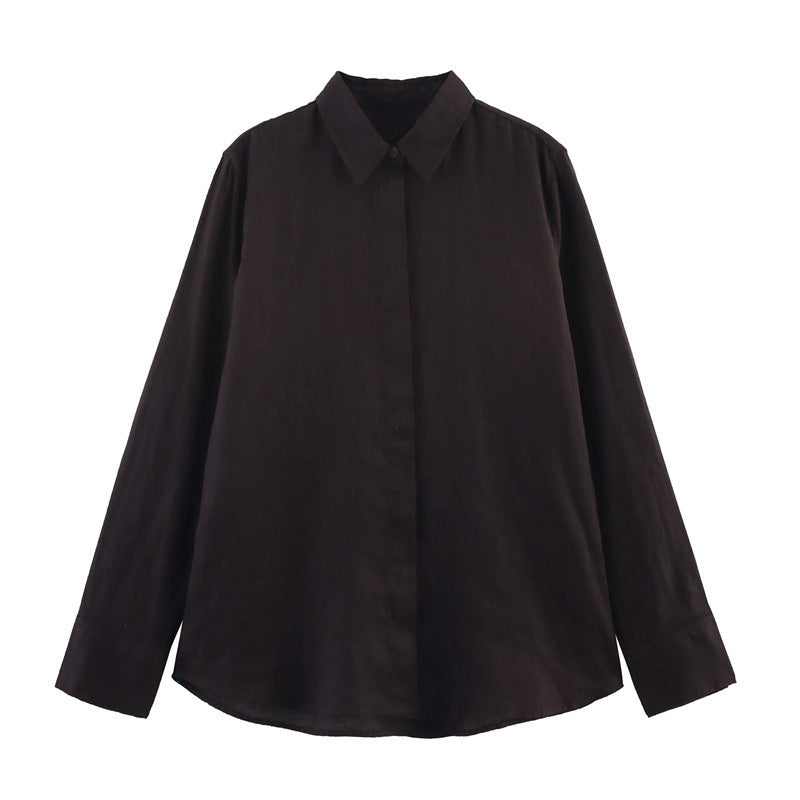 Ladies’ Linen Shirt and Wide Leg Pants Summer Outfit - Brown Top / L
