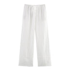 Ladies’ Linen Shirt and Wide Leg Pants Summer Outfit - White Pants / L