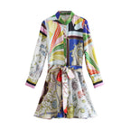 Ladies’ Long Sleeve Printed Mini Dress - picture color / L - Mini dress