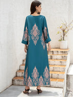 Ladies Middle East Abaya Dress Flower Printed Long Robe Islamic Clothing Modest Dress - Abaya Dress