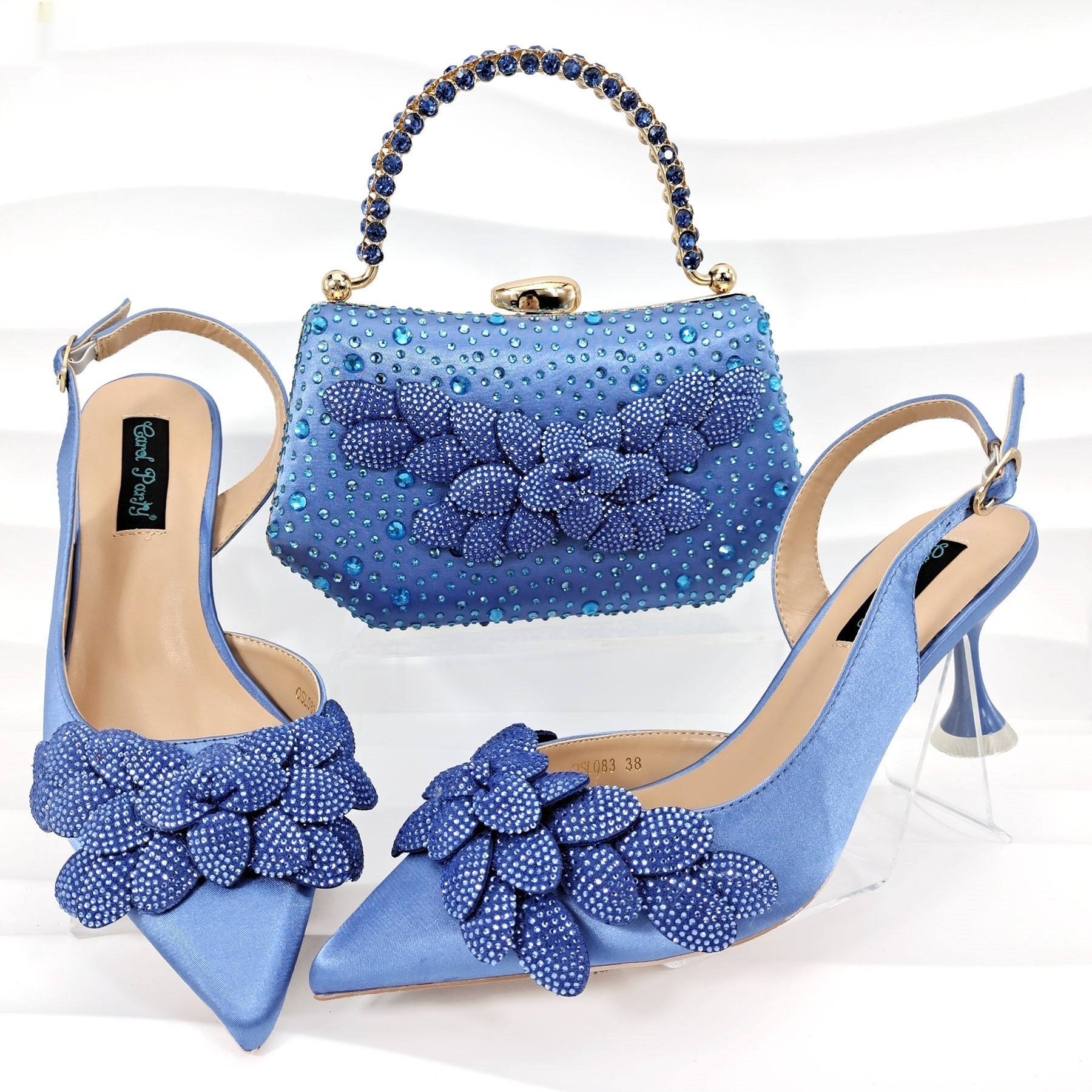 Ladies’ Party Shoes & Bag Set Handmade Leaf Decorative Wine Glass Heel - Party shoes and bag set