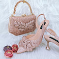 Ladies’ Party Shoes & Bag Set Handmade Leaf Decorative Wine Glass Heel - Champagne / 38 - Party shoes and bag set