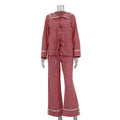 Ladies’ Two-Pieces Set-Plaid Shirt with Wide Leg Pants - Red / L - 2-pieces set