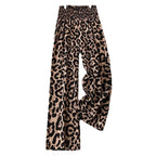 Leopard Print Elastic Waist Wide Leg Pants - Women’s Trousers
