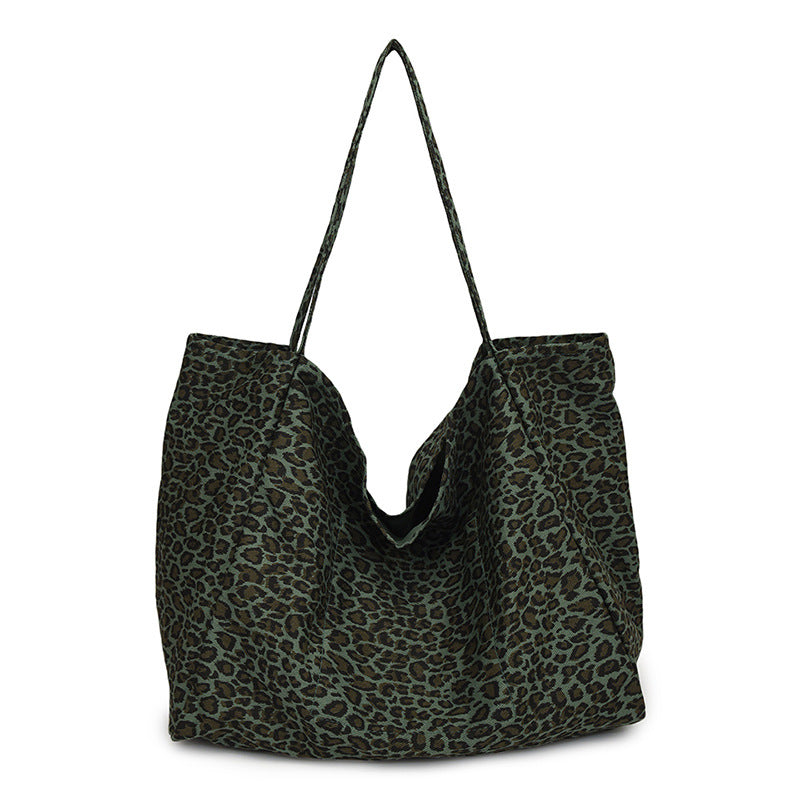 Leopard Print European And American Retro Casual Textured One-shoulder Bag - Dark Green