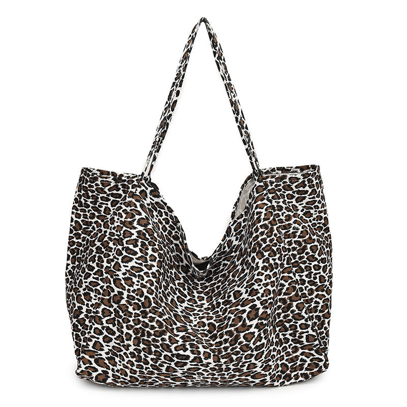 Leopard Print European And American Retro Casual Textured One-shoulder Bag - White