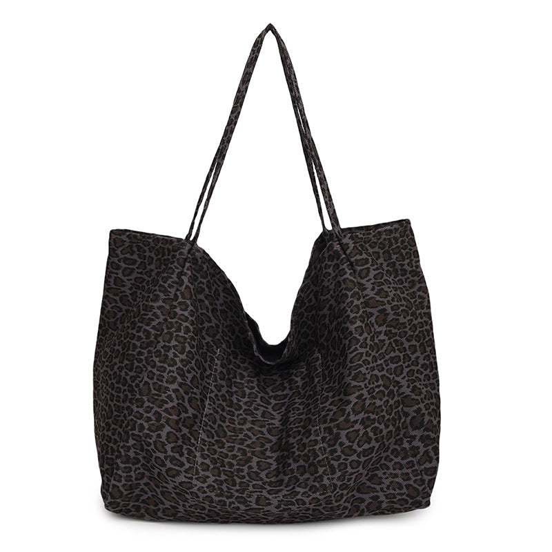 Leopard Print European And American Retro Casual Textured One-shoulder Bag - Black