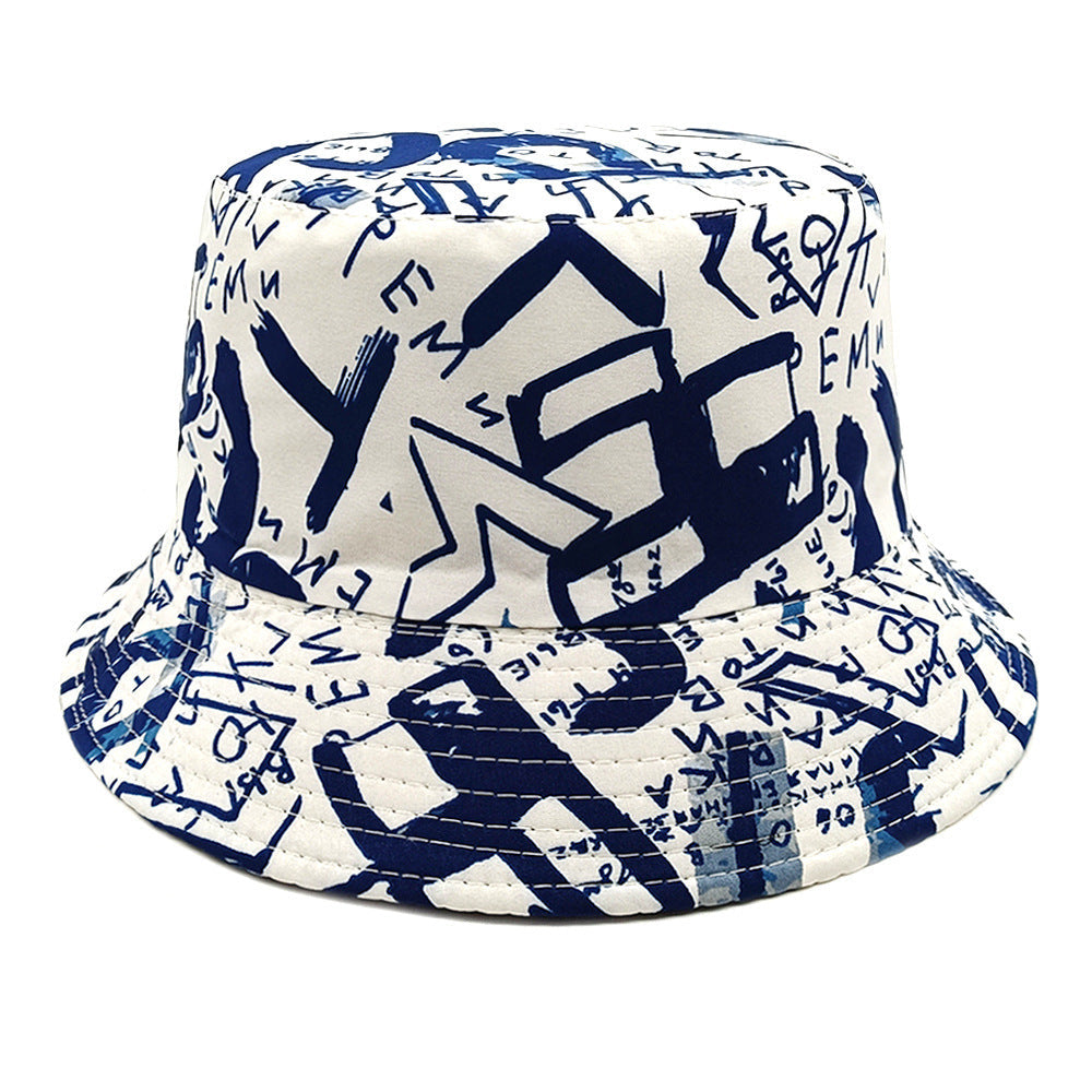 Letter Graffiti Fisherman Sun Hat - Navy Blue / M - Sun Hat
