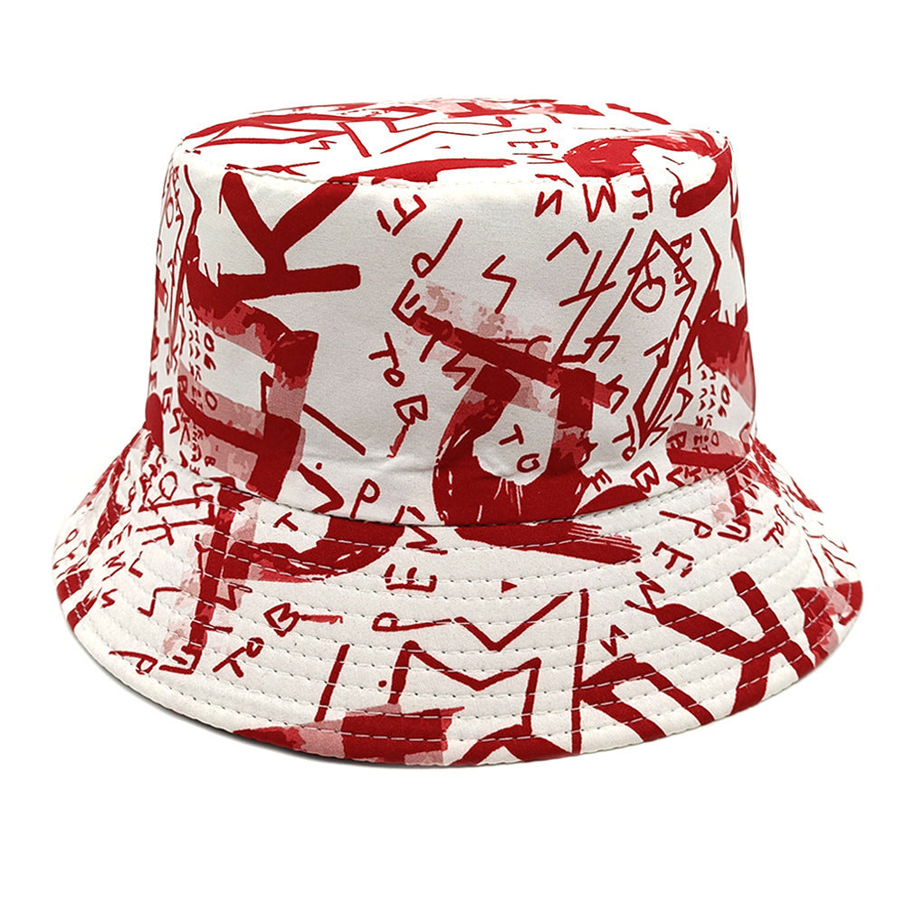 Letter Graffiti Fisherman Sun Hat - Wine Red / M - Sun Hat