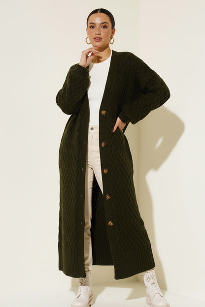 Long Knitted Cardigan With Knitted Pattern – NEOMODEST product image 1