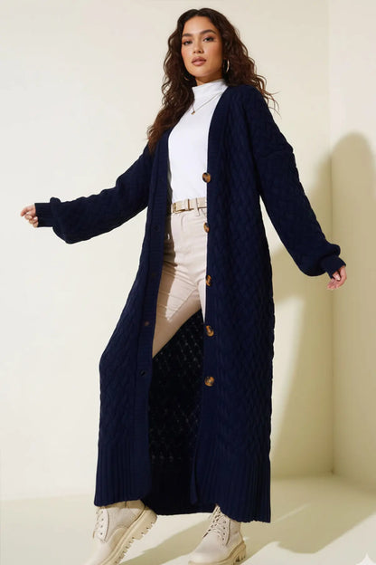 Long Knitted Cardigan With Knitted Pattern – NEOMODEST product image 3