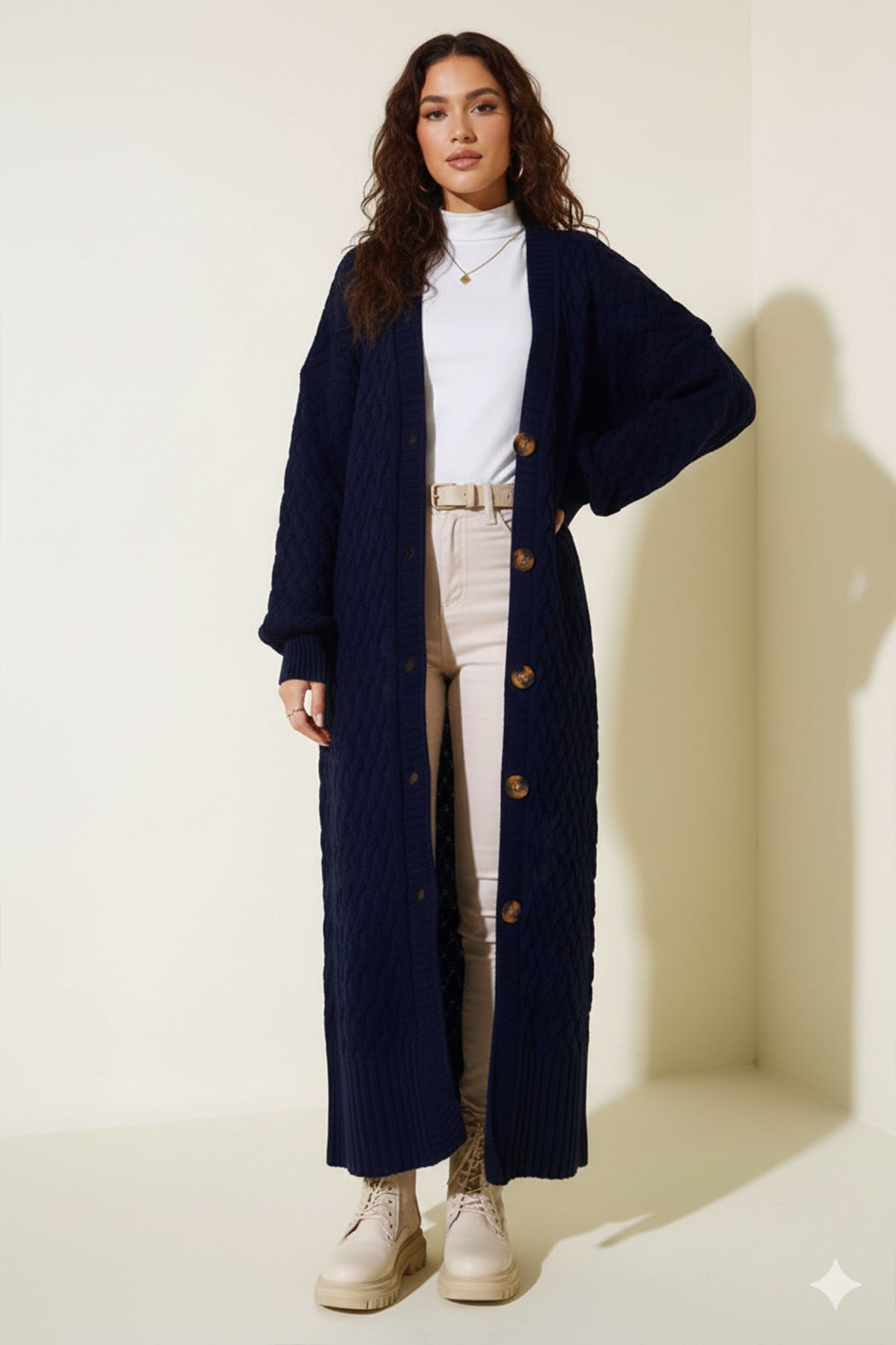 Long Knitted Cardigan With Knitted Pattern – NEOMODEST product image 1