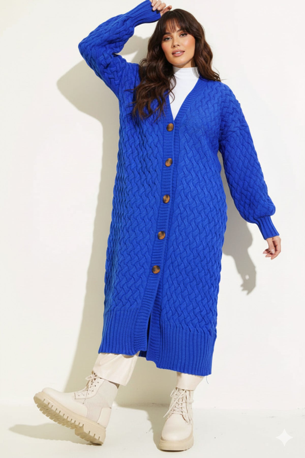 Long Knitted Cardigan With Knitted Pattern – NEOMODEST product image 1