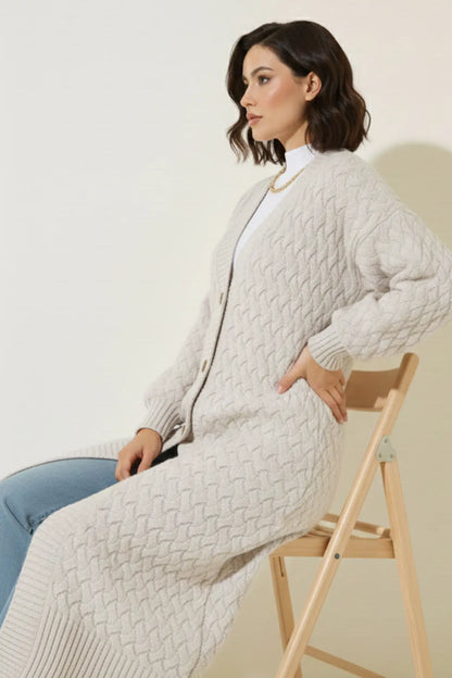 Long Knitted Cardigan With Knitted Pattern – NEOMODEST product image 2