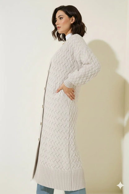 Long Knitted Cardigan With Knitted Pattern – NEOMODEST product image 4