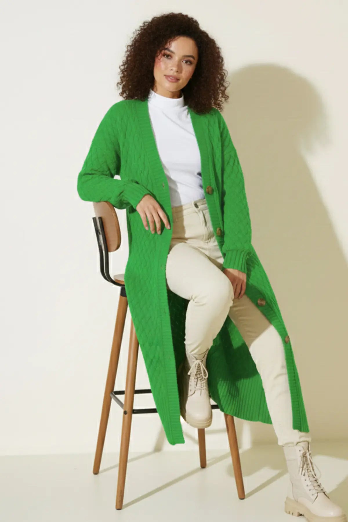 Long Knitted Cardigan With Knitted Pattern – NEOMODEST product image 2