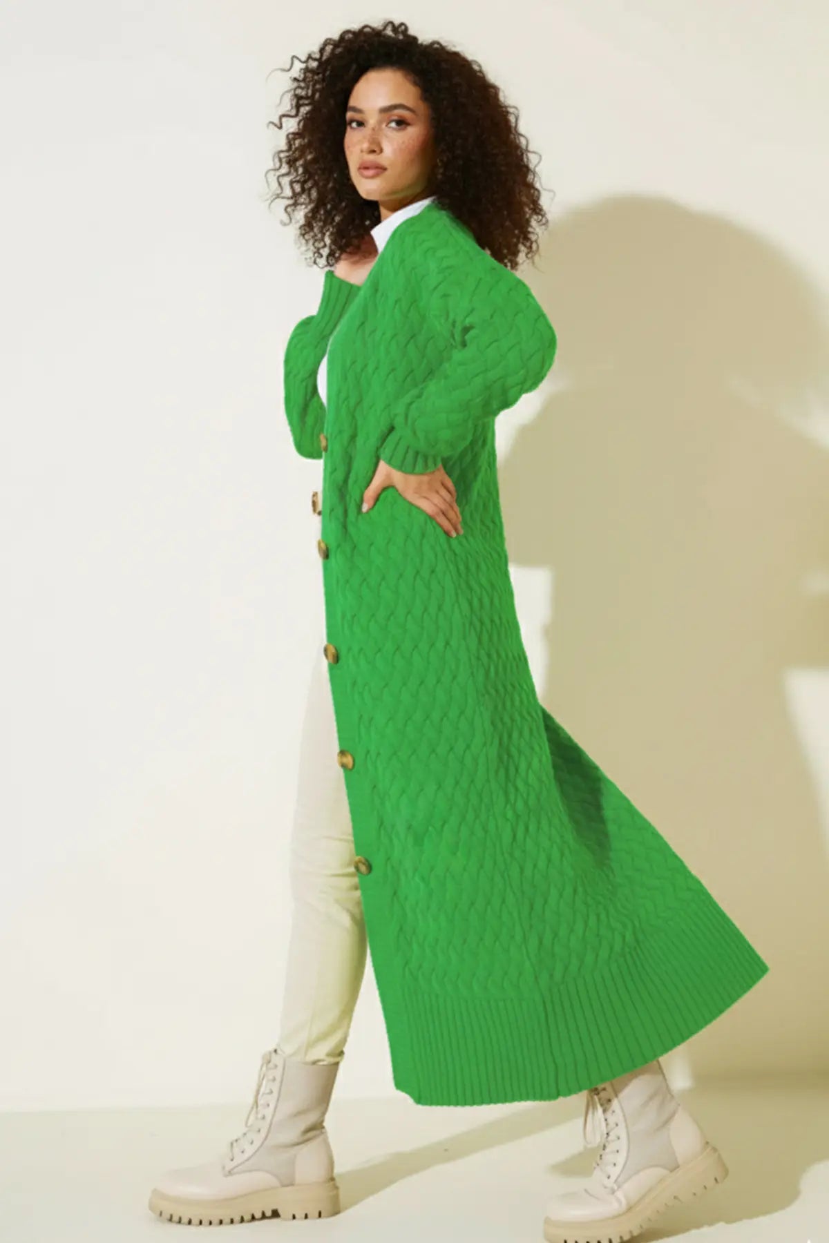 Long Knitted Cardigan With Knitted Pattern – NEOMODEST product image 3