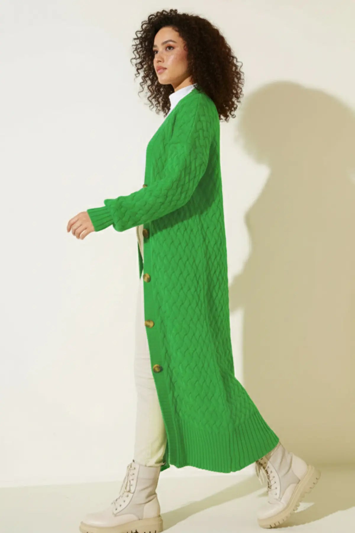 Long Knitted Cardigan With Knitted Pattern – NEOMODEST product image 4