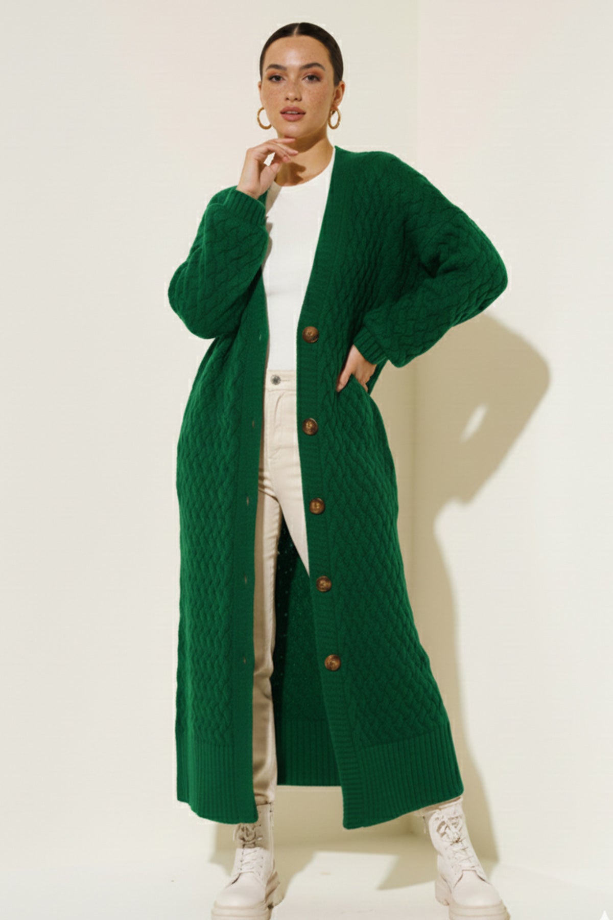 Long Knitted Cardigan With Knitted Pattern – NEOMODEST product image 1