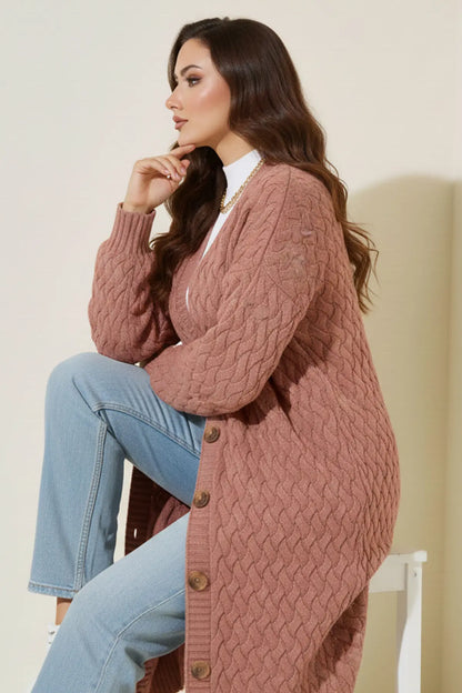 Long Knitted Cardigan With Knitted Pattern – NEOMODEST product image 3