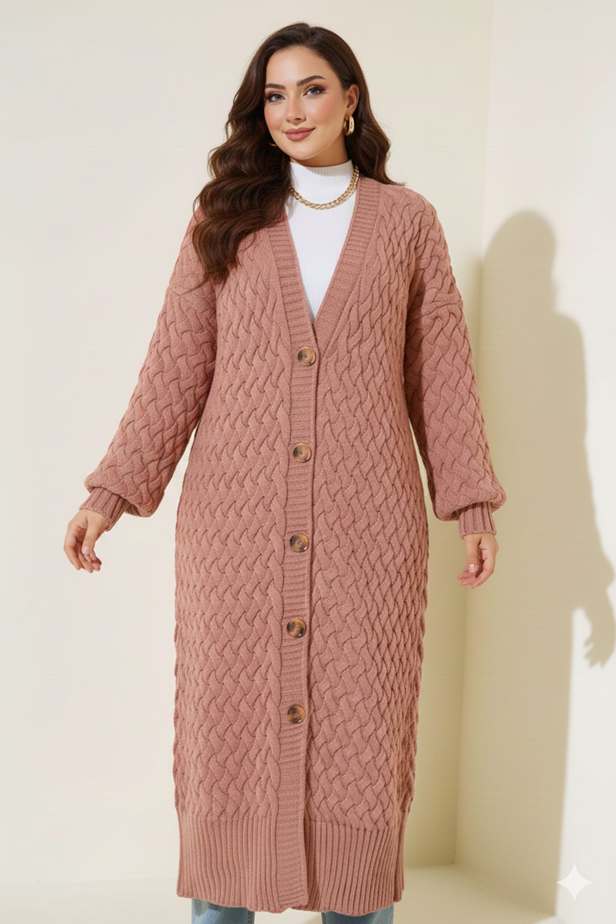 Long Knitted Cardigan With Knitted Pattern – NEOMODEST product image 1