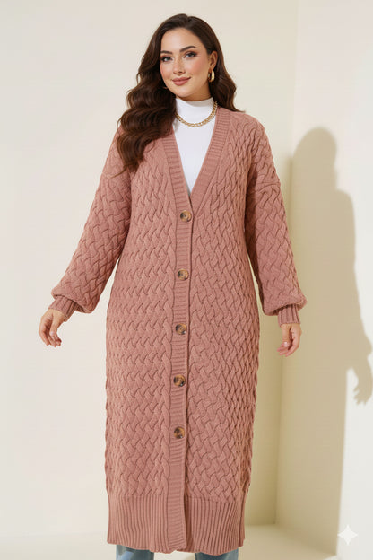 Long Knitted Cardigan With Knitted Pattern – NEOMODEST product image 1