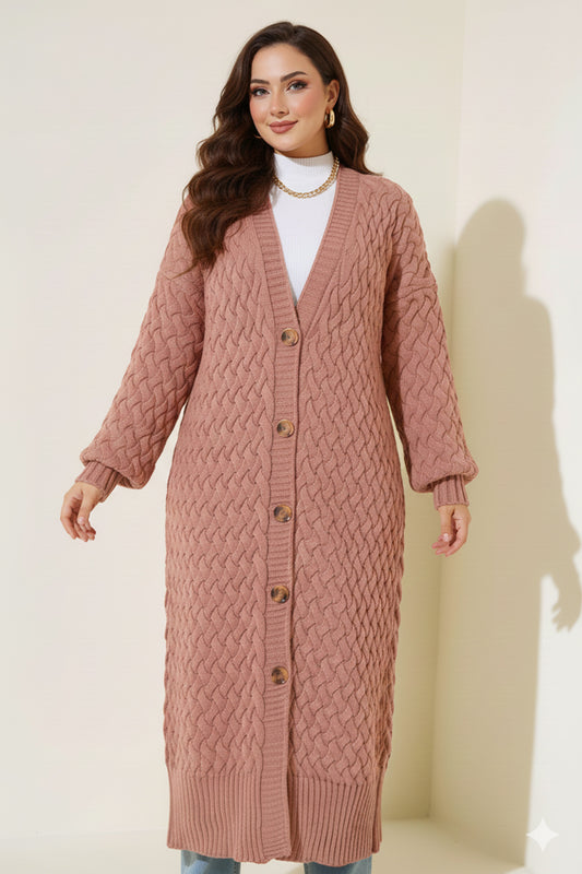 Long Knitted Cardigan With Knitted Pattern – NEOMODEST product image 1