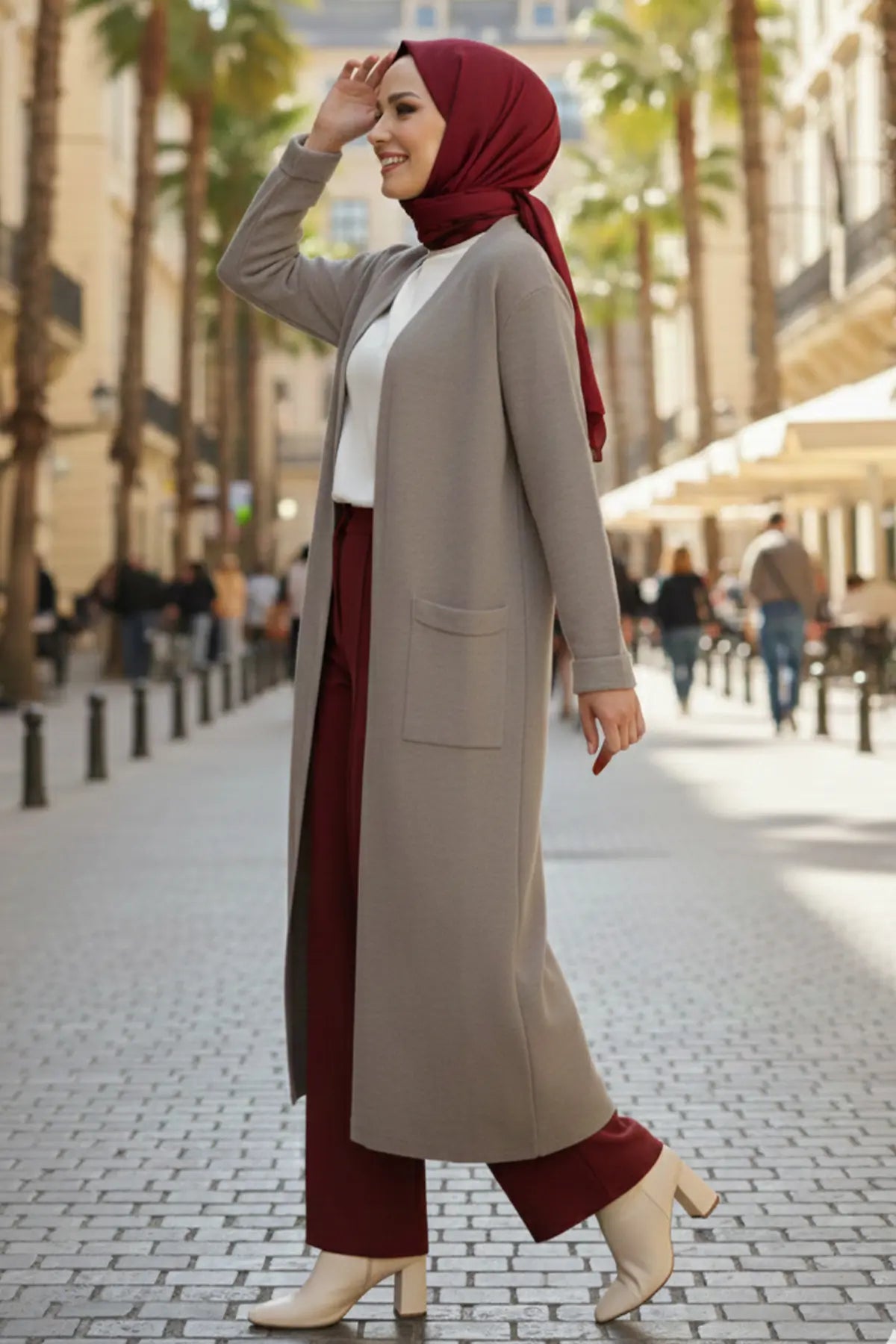 Long Knitted Cardigan With Pockets | Vison – NEOMODEST product image 2