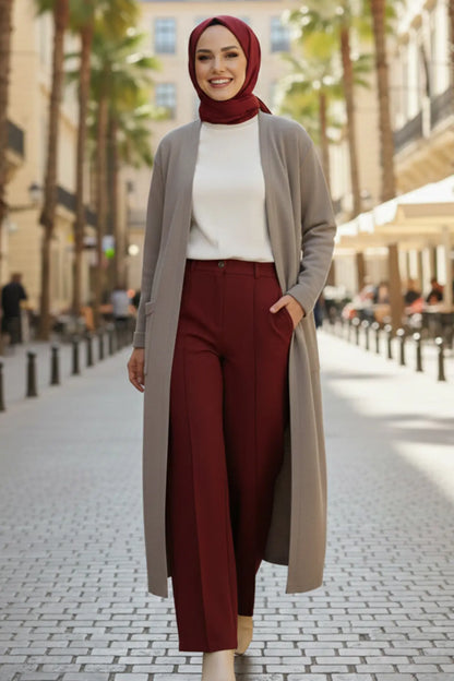Long Knitted Cardigan With Pockets | Vison – NEOMODEST product image 3