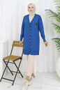 Long Mercerized Cardigan With Collar Detail | Indigo – NEOMODEST product image 1
