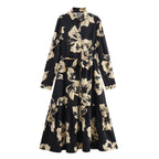 Long Sleeve Waist-controlled Breasted Shirt Dress - Picture Color / L