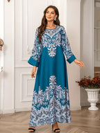 Long Sleeved Kaftan Dress Round Neck Dress With Bead Embellishment - kaftan