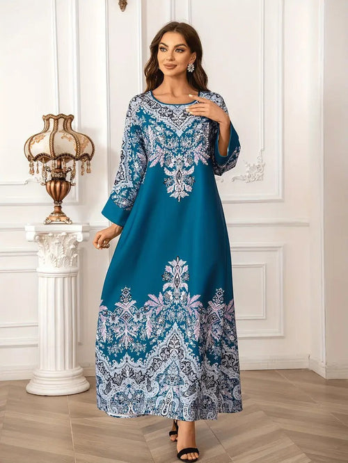 Long Sleeved Kaftan Dress Round Neck Dress With Bead Embellishment - kaftan