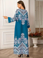 Long Sleeved Kaftan Dress Round Neck Dress With Bead Embellishment - kaftan