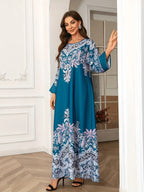 Long Sleeved Kaftan Dress Round Neck Dress With Bead Embellishment - kaftan