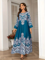 Long Sleeved Kaftan Dress Round Neck Dress With Bead Embellishment - kaftan