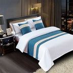 Luxury Hotel Bed Runner Mat with Pillow Covers - Cyan Stitching Linen / 50x180cm - Hotel bed runner mat with pillow