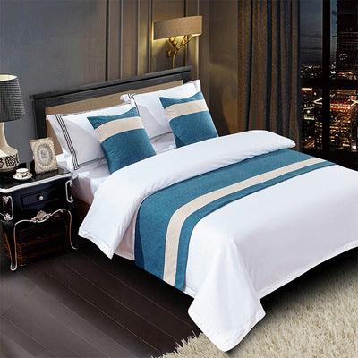 Luxury Hotel Bed Runner Mat with Pillow Covers - Cyan Stitching Linen / 50x180cm - Hotel bed runner mat with pillow