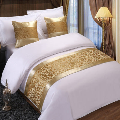 Luxury Hotel Bed Runner Mat with Pillow Covers - Golden Hook Flower / 50x180cm - Hotel bed runner mat with pillow covers