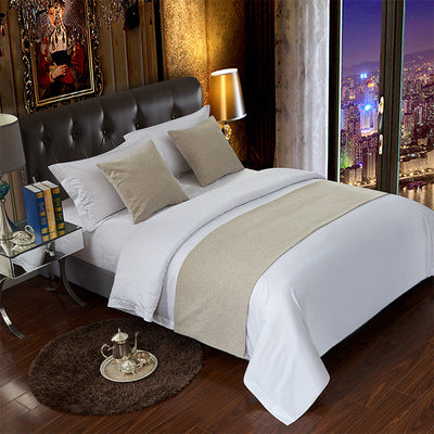 Luxury Hotel Bed Runner Mat with Pillow Covers - Khaki Hemp / 50x180cm - Hotel bed runner mat with pillow covers