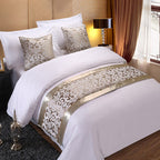 Luxury Hotel Bed Runner Mat with Pillow Covers - Silver Edge Silver Hook Flower / 50x180cm - Hotel bed runner mat