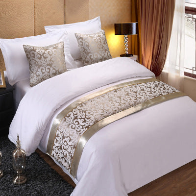 Luxury Hotel Bed Runner Mat with Pillow Covers - Silver Edge Silver Hook Flower / 50x180cm - Hotel bed runner mat
