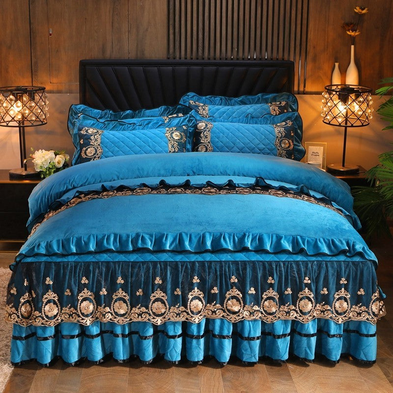 Luxury Lace Bedskirt with Pillowcases - Bedding Set